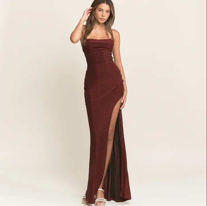 Luxury Burgundy Shimmer Evening Gown Wholesale