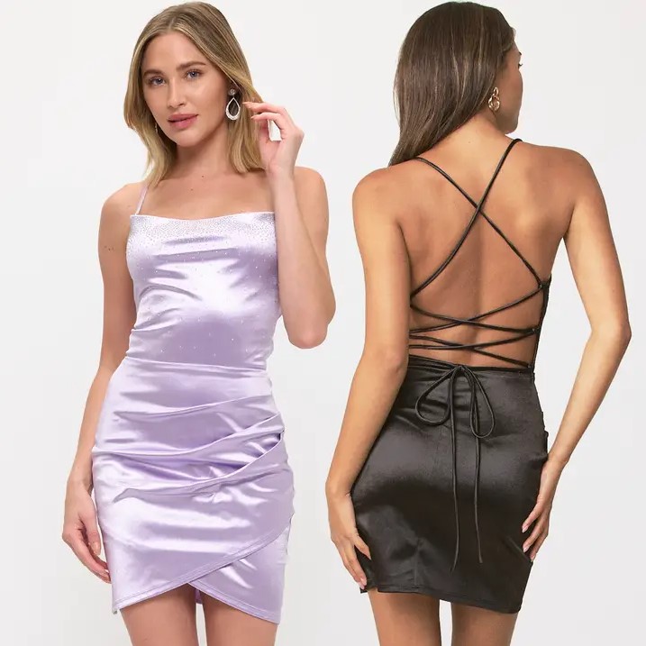 Premium Lilac Strappy Back Satin Dress