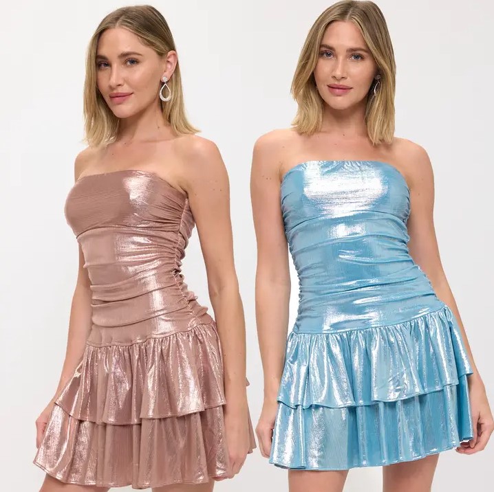 Boutique Metallic Strapless Tiered Mini Dress Supplier