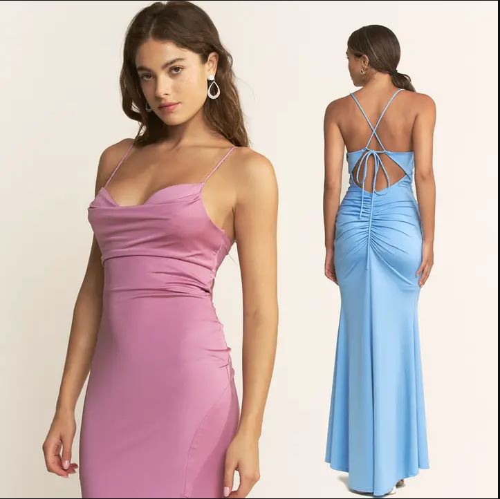 Boutique Supplier Satin Cowl Neck Slip Dress