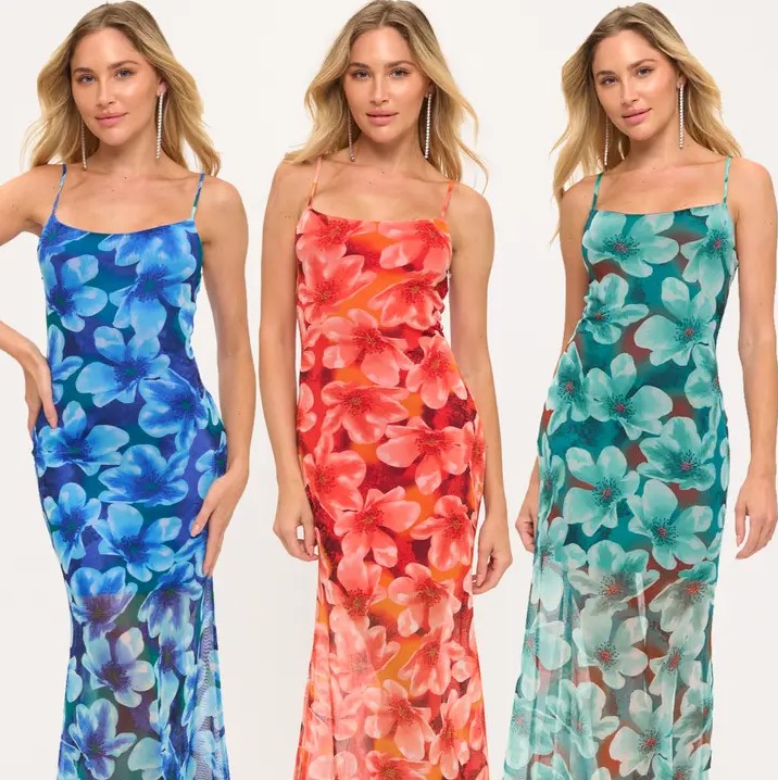 Premium Sheer Floral Mesh Maxi Dress Wholesale